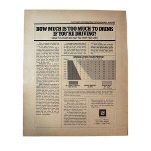 Vintage 1983 How Much Is Too Much to Drink & Drive GM Car Advertisement Print Ad